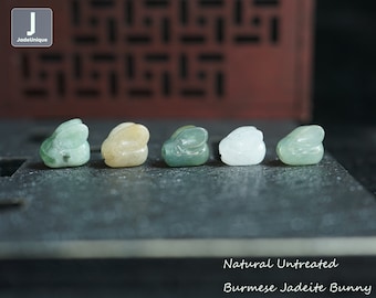 Jadeite Bunny Beads for Bracelet, Hand Carved Burmese Jadeite Rabbit, Natural Untreated Grade A Jade
