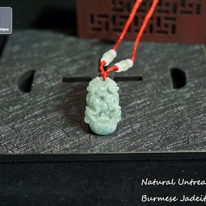 Jadeite Dog with String Necklace - Hand Carved Burmese Jadeite Pendant, Natural Untreated Grade A Jade