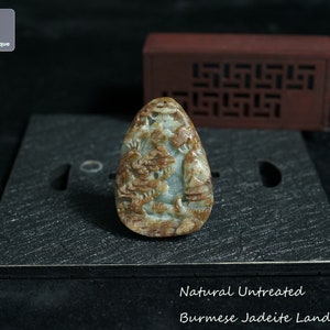 Banyan over the Flowing Stream - Burmese Jadeite Landscape Pendant for Necklace, Natural Untreated Grade A Jade (Certified)