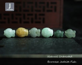 Jadeite Fish Beads for Bracelet | Hand Carved Burmese Jadeite Fish | Natural Untreated Grade A Jade