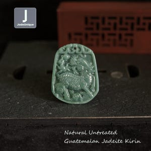 Kirin Jadeite Pendant - Hand Carved Guatemalan Jadeite Qilin Pendant for Necklace, Natural Untreated Grade A Jade (Certified)