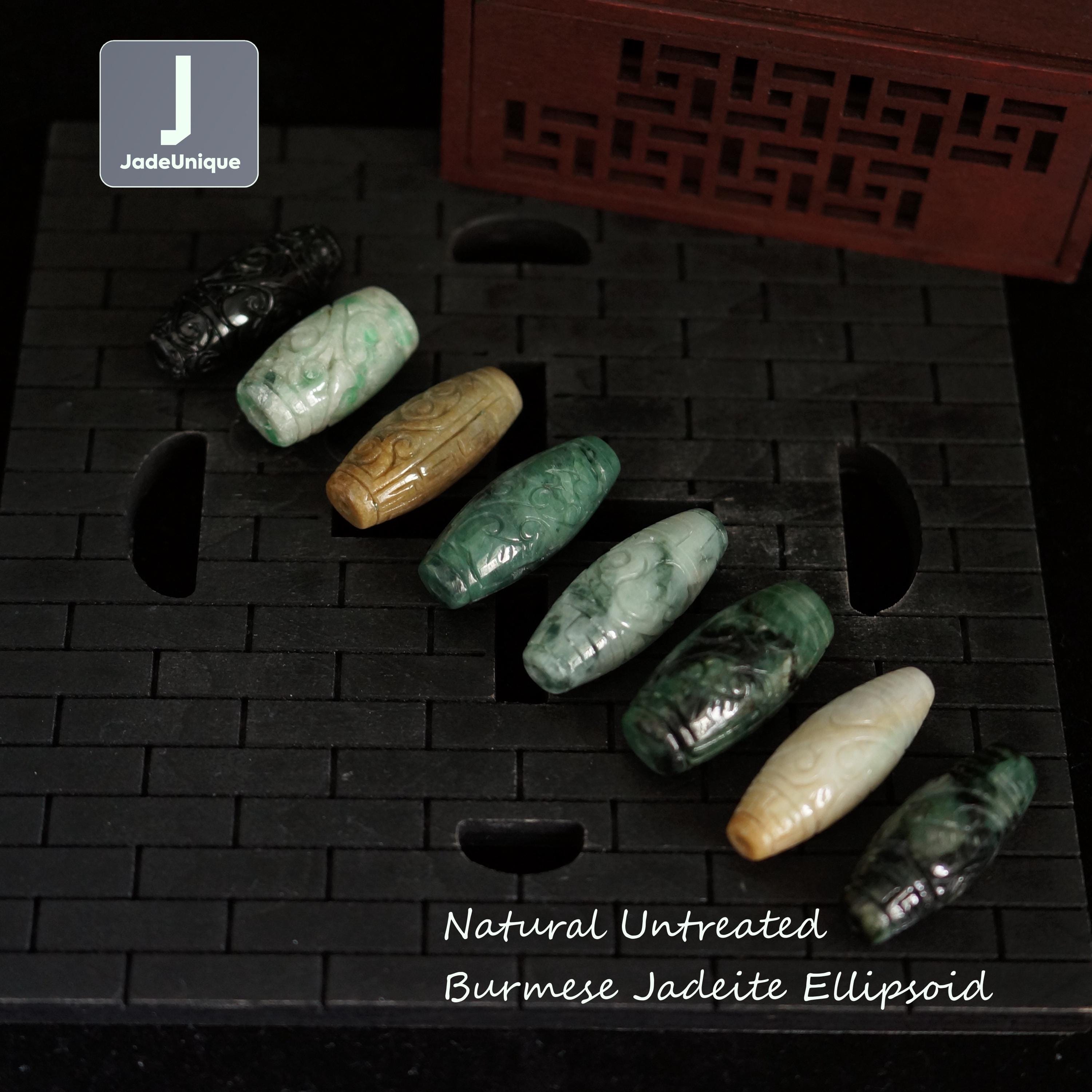 Hand Carved Jadeite Ellipsoid Bead for Necklace/Bracelet | Burmese Jadeite | Natural Untreated Grade A Jade