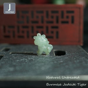 Jadeite Tiger Pendant for Necklace - Hand Carved Burmese Jadeite, Natural Untreated Grade A Jade