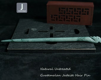 Jadeite Hair Pin - Hand Carved Guatemalan Jadeite, Natural Untreated Grade A Jade (Certified)