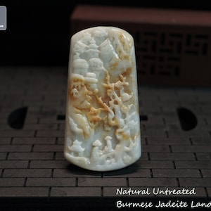 Autumn Getaway - Hand Carved Jadeite Landscape Pendant for Necklace - Certified Burmese Jadeite Scenery, Natural Untreated Grade A Jade