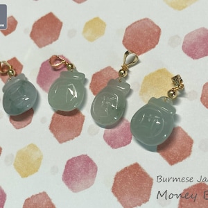 Money Bag Jadeite Charm/Pendente per Collana - Jadeite Birmana Intagliata a Mano, Giada Naturale Non Trattata Grado A