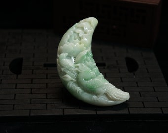 Lovebirds on the Moon - Mid-Autumn Festival Special, Burmese Jadeite Anhänger für Halskette, Natur Unbehandelt Grade A Jade