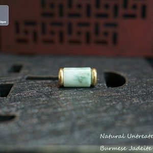 Capped Jadeite Barrel Bead for Necklace/Bracelet - Hand Carved Burmese Jadeite, Natural Untreated Grade A Jade
