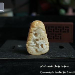 Jadeite Landscape Pendant for Necklace - Hand Carved Burmese Jadeite, Natural Untreated Grade A Jade (Certified)
