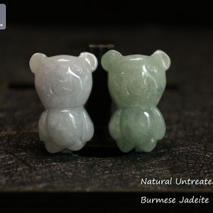 Bear Jadeite Charm/Pendant for Necklace - Hand Carved Burmese Jadeite, Natural Untreated Grade A Jade