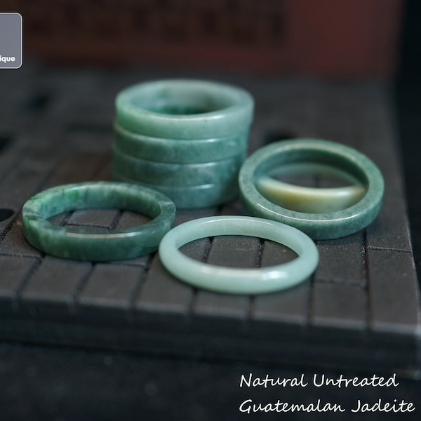 Auténtico anillo de jadeíta tamaño EE.UU. 7.5, jadeíta guatemalteca tallada a mano, jade natural de grado A sin tratar