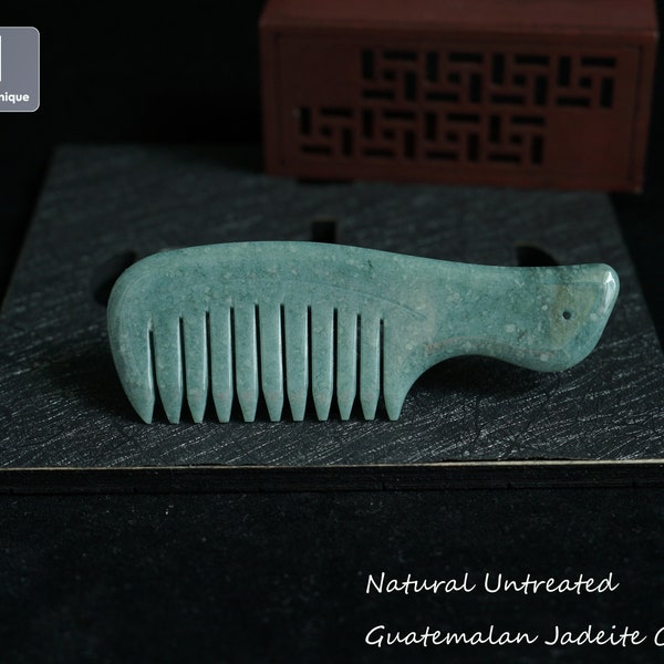 Peigne en jadéite - Jadéite guatémaltèque sculptée à la main, jade naturel non traité de grade A (certifié)