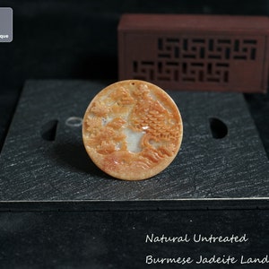 Jadeite Landscape Pendant for Necklace - Hand Carved Burmese Jadeite, Natural Untreated Grade A Jade (Certified)