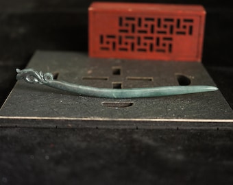 Jadeit Haarnadel | Handgeschnitzte guatemaltekische Jadeit | Natürliche unbehandelte Jade der Klasse A (zertifiziert)