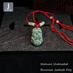 Jadeite Dog Pendant with String Necklace | Hand Carved Burmese Jadeite | Natural Untreated Grade A Jade