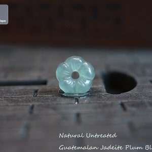 Hand Carved Guatemalan Jadeite Plum Blossom Charm: Bluish Green Jade