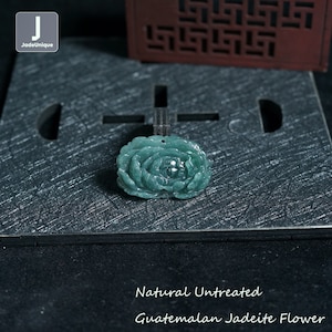Beautiful Flower Jadeite Pendant for Necklace - Hand Carved Guatemalan Jadeite, Natural Untreated Grade A Jade (Certified)
