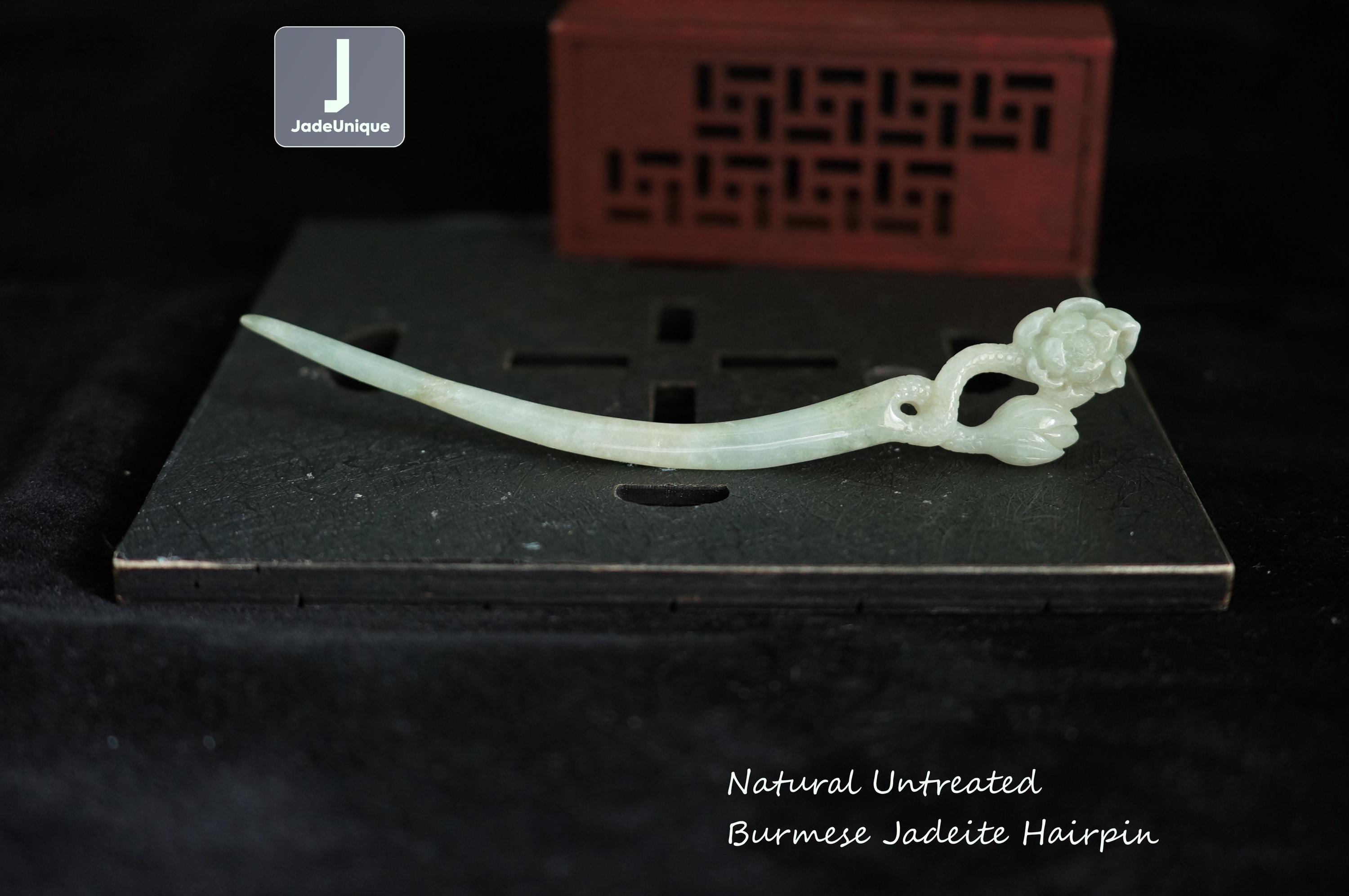 Grade A Certified Burmese Jade Hairpin Certified Lavender Burma A Jade jadeite hairpin Hair pin  main image 2