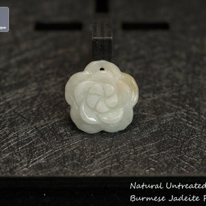 Peony Flower Jadeite Pendant for Necklace - Hand Carved Burmese Jadeite, Natural Untreated Grade A Jade