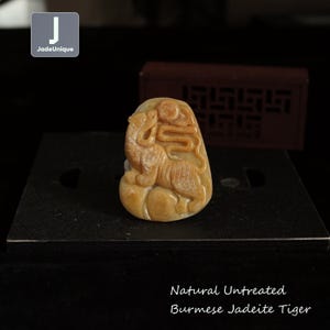 Jadeite Tiger Pendant for Necklace - Hand Carved Burmese Jadeite, Natural Untreated Grade A Jade