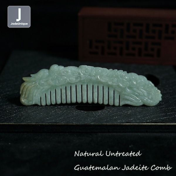 Peigne de jadéite - Jadéite guatémaltèque sculptée à la main, jade naturel non traité de qualité A (certifié)