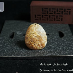 Hand Carved Jadeite Landscape Pendant for Necklace, Certified Burmese Jadeite, Natural Untreated Grade A Jade