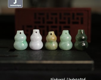 Genuine Jadeite Gourd Pendant for Necklace, Hand Carved Burmese Jadeite, Natural Untreated Grade A Jade