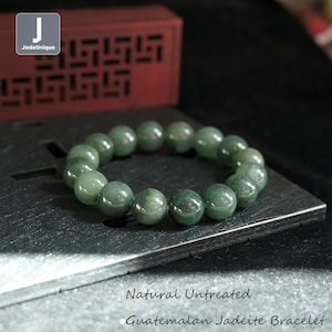 13mm Grüner Jadeit Perlen Armband - Natürliche Unbehandelte Guatemaltekische Jade
