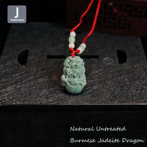Jadeite Dragon Pendant with String Necklace | Hand Carved Burmese Jadeite | Natural Untreated Grade A Jade