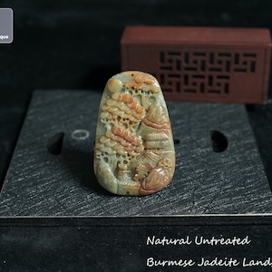A Fruitful Harvest - Hand Carved Jadeite Landscape Pendant for Necklace, Certified Burmese Jadeite, Natural Untreated Grade A Jade