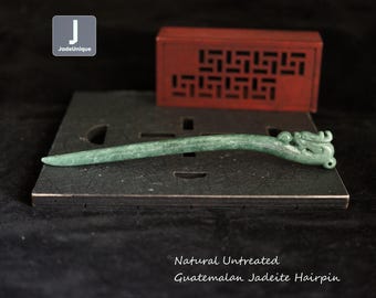 Jadeite Hair Pin | Hand Carved Guatemalan Jadeite | Natural Untreated Grade A Jade (Certified)