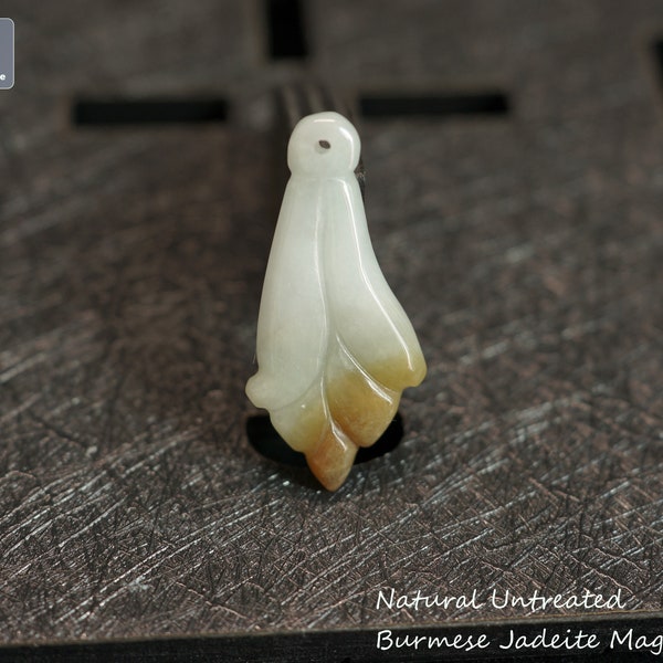 Magnolia Flower Jadeite Pendant for Necklace - Hand Carved Burmese Jadeite, Natural Untreated Grade A Jade