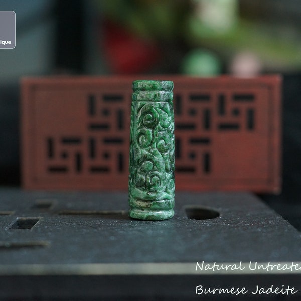 Cuenta de tubo de jadeíta para collar/pulsera - jadeíta birmana tallada a mano, jade natural sin tratar de grado A