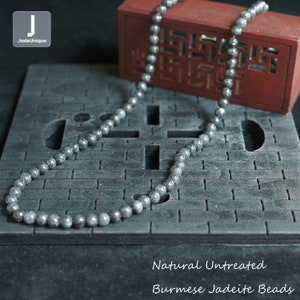 5.5mm Deep Grey Jadeite Beads for Necklace/Bracelet (100pcs) - Burmese Jadeite Round Beads, Natural Untreated Grade A Jade