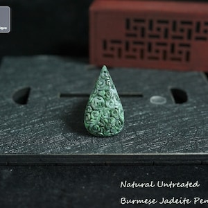 Vintage Patterned Jadeite Pendant for Necklace - Hand Carved Burmese Jadeite, Natural Untreated Grade A Jade