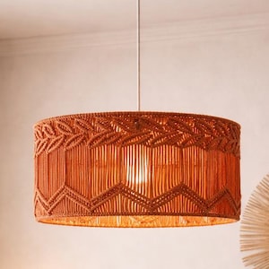 Hand Knotted Macrame Chandelier Lampshade, Boho Cotton Hanging Light, Crochet Style Pendant, Rustic Bohemian Bedroom Ceiling Decor