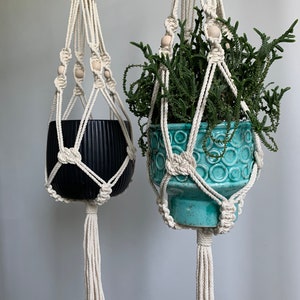 Cotton Macramé Plant Hanger with Wood Beads & Tassel – Natural main image 1