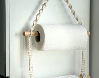 Portasciugamani in macramè fatto a mano, portasciugamani da cucina in stile boho, rustico e moderno, con perline in legno, decorazione da bancone.