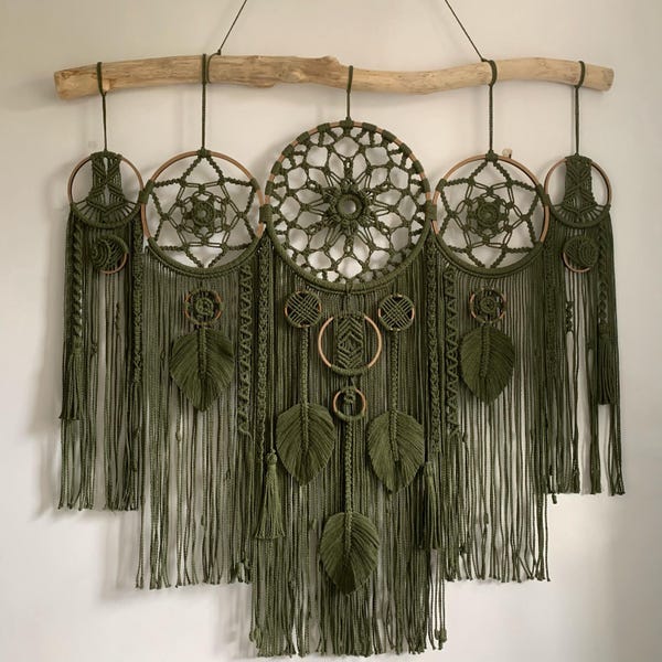Tenture murale attrape-rêves bohème en macramé, toile de plume tissée surdimensionnée, accent bohème unique pour chambre de bébé, cadeau d'art mural tendance