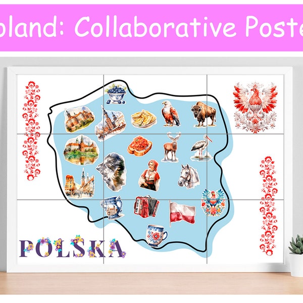 Mapa Polski | Poland Collaborative Poster | Polska, moja ojczyzna | Karty Pracy | Polish Activities for Kids | All About Poland | Printable