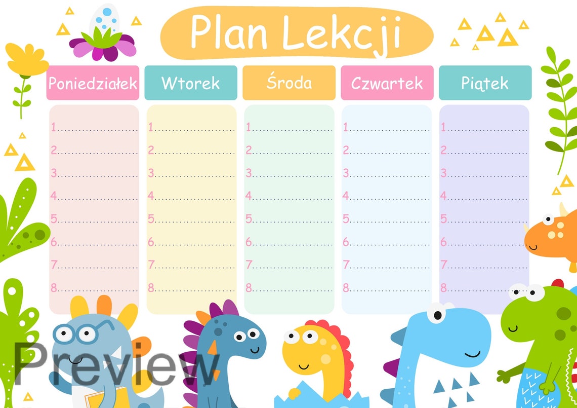 Plan Lekcji Do Druku | Polish School Timetable Printable | Polish