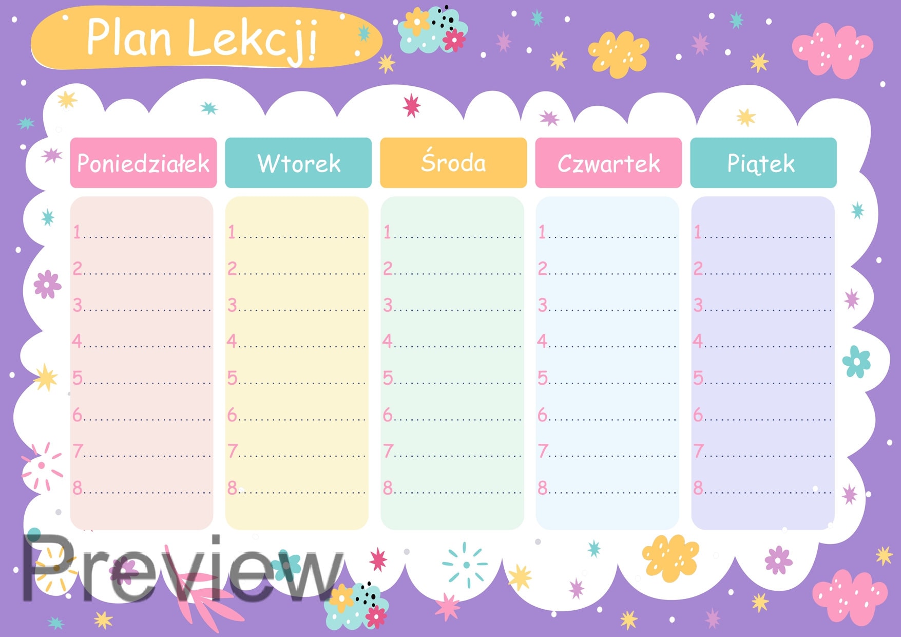 Plan Lekcji Do Druku Kucyki Pony - Plan Lekcji Do Druku | Polish School Timetable Printable | Polish