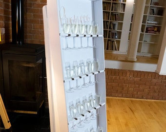 Champagne Prosecco Wall With Printed 'Bubbly' Sign, 5.5Ft Drinks Wall, X20 Glass slots, Eco Friendly Folding Cardboard, Reusable & Sturdy