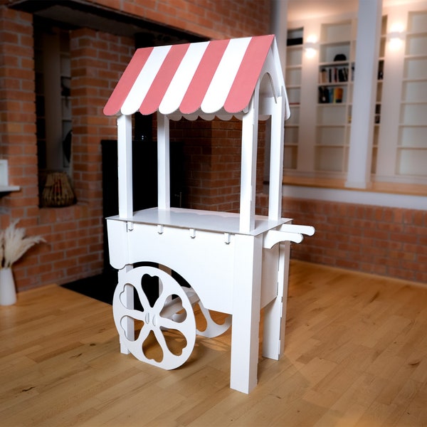 Candy Cart Mini 5 pieds de haut, support à gâteaux pour boissons sucrées, carton pliant robuste blanc brillant, toit blanc ou rose, portable et réutilisable,