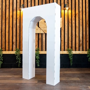 6FT Arch, Backdrop, Photo Wedding Arch, Reusable flat packed folding cardboard, Durable Gloss White Finish, Customize With Hanging Plants