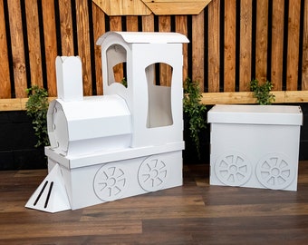 Grand train, présentoir à gâteaux, table de fête pour manger et manger, accessoire de train à vapeur pour enfants, carton pliable robuste, emballé à plat et réutilisable, personnalisable