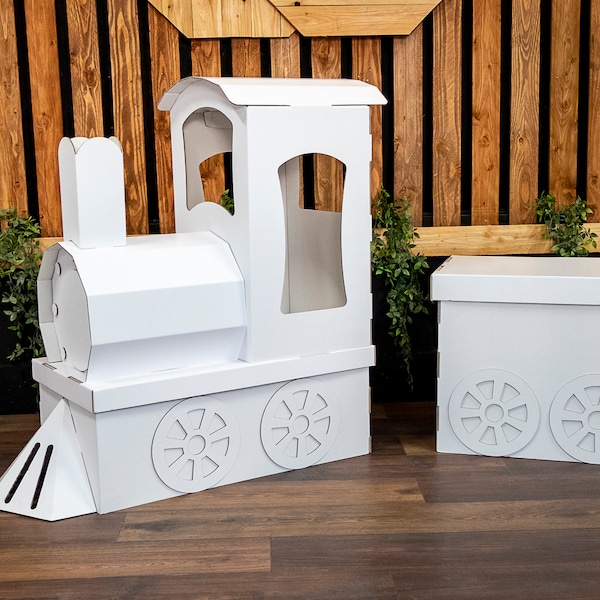 Grand train, présentoir à gâteaux, table de fête pour manger et manger, accessoire de train à vapeur pour enfants, carton pliable robuste, emballé à plat et réutilisable, personnalisable