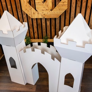 Giant Princess Castle , 5ft Tall Enchanted Playhouse , Gloss white fairytale fort, Folding Cardboard with Accessible Towers , Reusable image 8