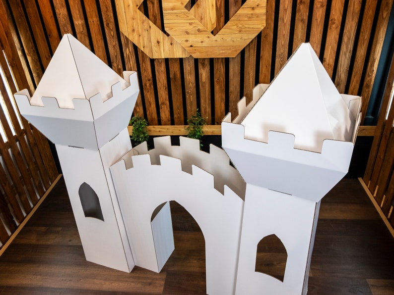 Giant Princess Castle , 5ft Tall Enchanted Playhouse , Gloss white fairytale fort, Folding Cardboard with Accessible Towers , Reusable image 8