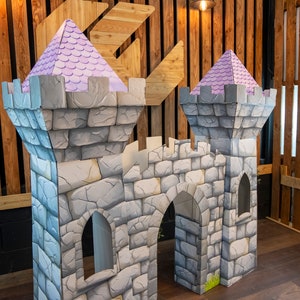 Giant Princess Castle , 5ft Tall Enchanted Playhouse , Gloss white fairytale fort, Folding Cardboard with Accessible Towers , Reusable image 3